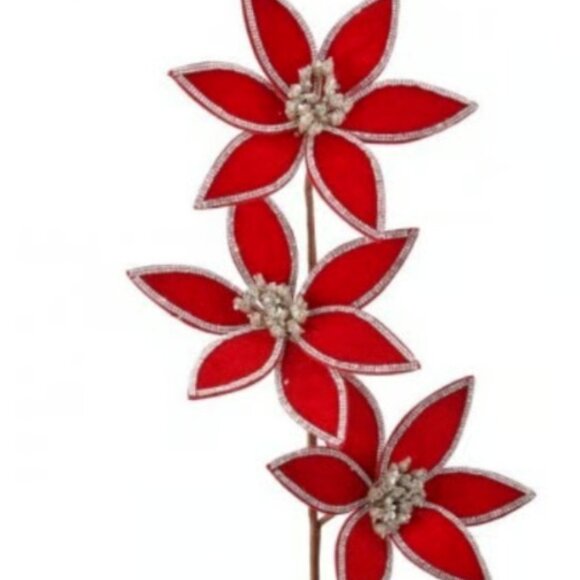 24 inch Triple Velvet with Jewel Poinsettia Stem Beautiful Christmas Home Decor - Picture 9 of 9